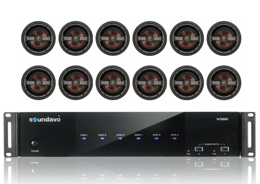 WS66i-AMP Whole-Home Audio Amplifier with 6 Pairs of IC-640CF In-Ceiling 6.5" Speakers