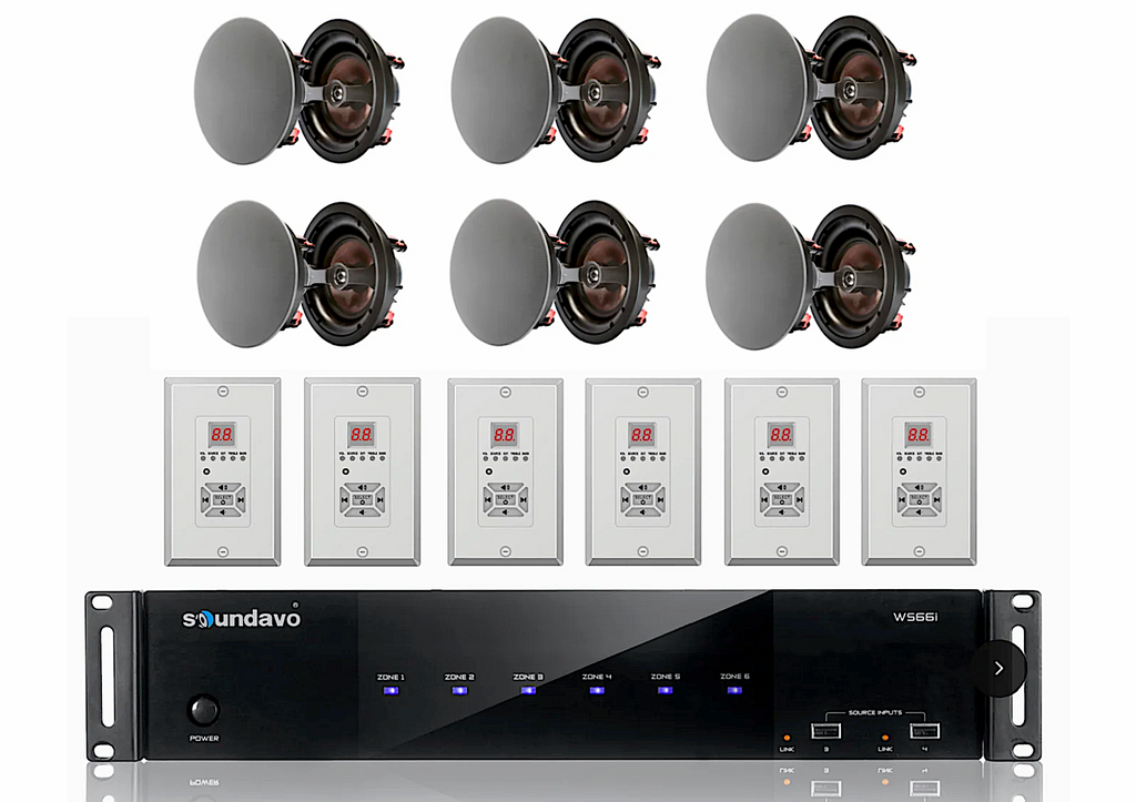 WS66i (KIT-Package) Whole-Home Audio Matrix Controller with 6 Pairs of IC-860CF In-Ceiling 8" Speakers