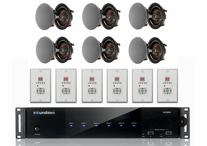 WS66i (KIT-Package) Whole-Home Audio Matrix Controller with 6 Pairs of IC-860CF In-Ceiling 8" Speakers