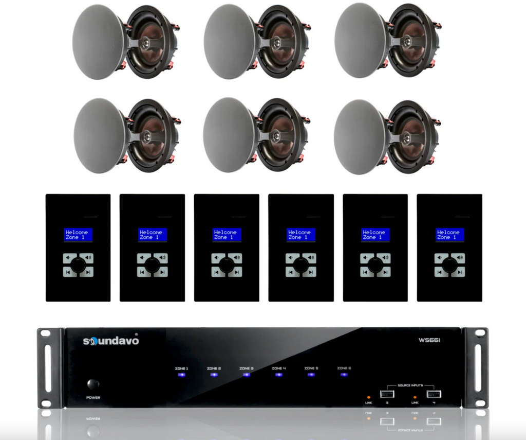 WS66i (LCD-BK-KIT-Package) Whole-Home Audio Matrix Controller with 6 Pairs of IC-860CF In-Ceiling 8" Speakers