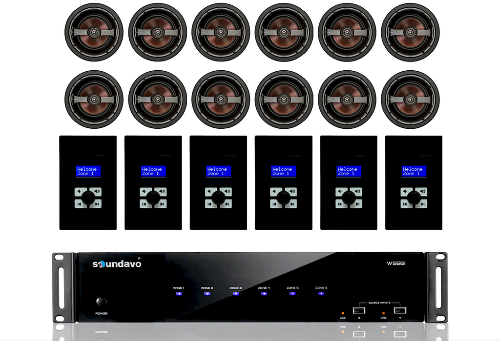 WS66i (LCD-BK-KIT-Package) Whole-Home Audio Matrix Controller with 6 Pairs of IC-640CF In-Ceiling 6.5" Speakers