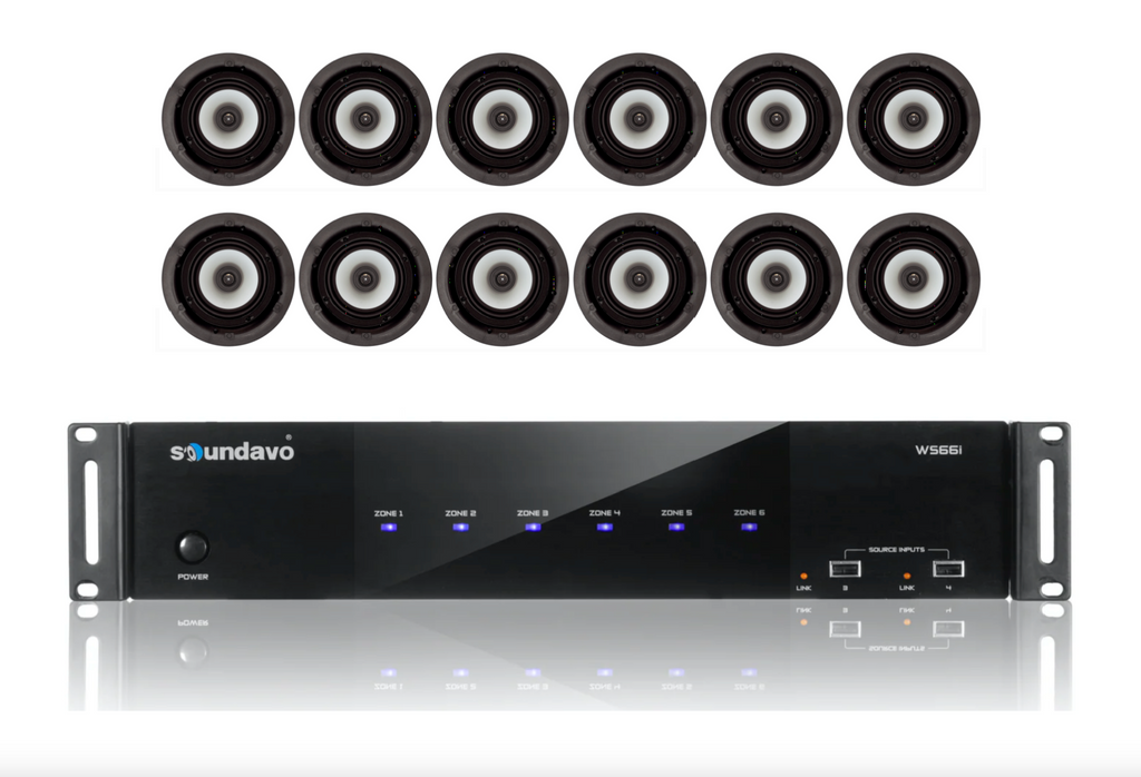 WS66i-AMP Whole-Home Audio Amplifier with 6 Pairs of SD-6S-ALU In-Ceiling 6.5" Speakers