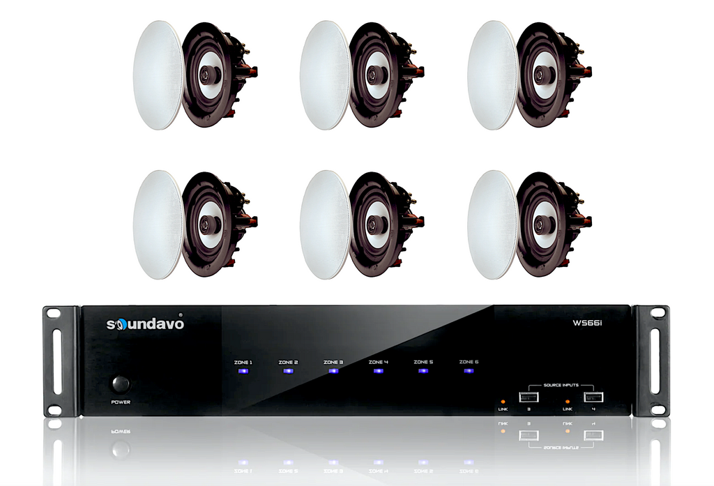 WS66i-AMP Whole-Home Audio Amplifier with 6 Pairs of SD-8S-ALU In-Ceiling 8" Speakers