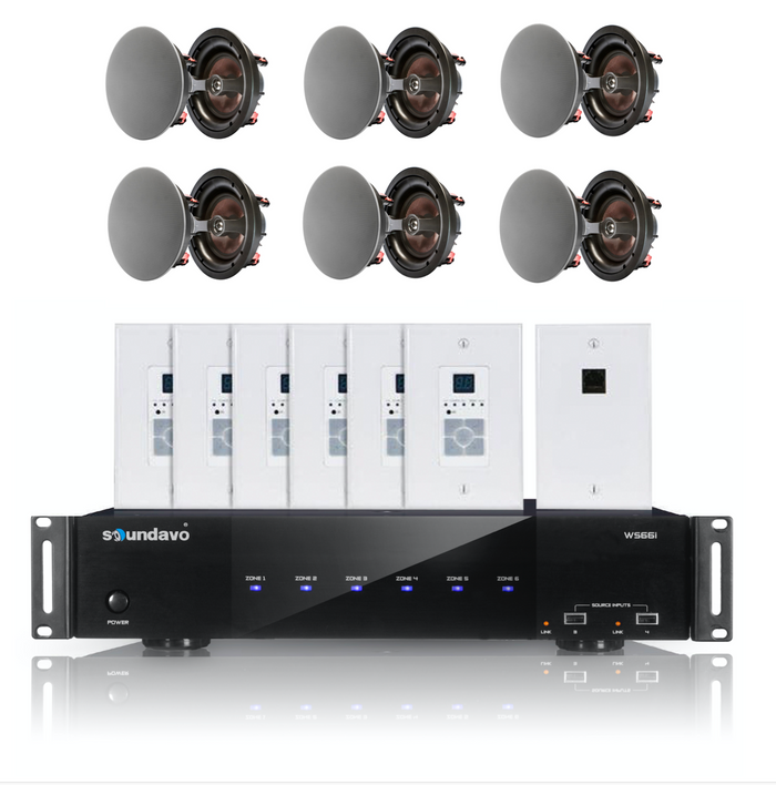 WS66i (KIT-Package) Whole-Home Audio Matrix Controller with 6 Pairs of IC-640CF In-Ceiling 6.5" Speakers